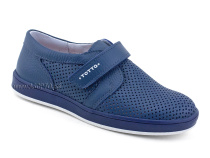 30024-702 Тотто (Totto), туфли школьные ортопедические профилактические, кожа перфорированная, синий в Санкт-Петербурге