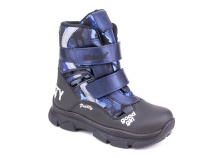 2542-25МК (31-36) Миниколор (Minicolor), ботинки зимние детские ортопедические профилактические, мембрана, кожа, натуральный мех, синий, черный 
